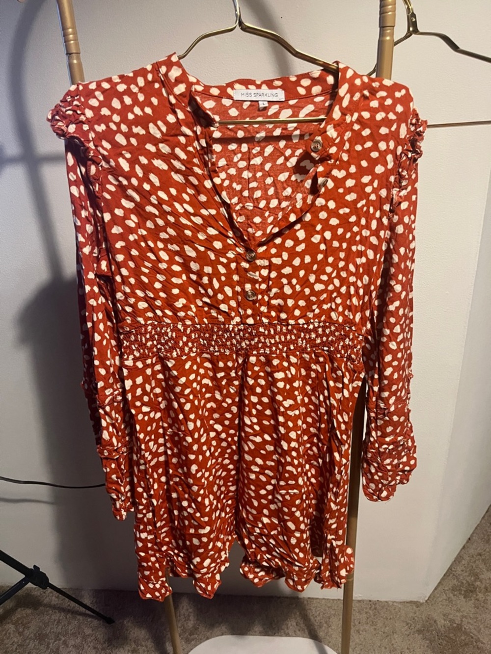 Miss Sparkling Rust Spot Print Midi Dress